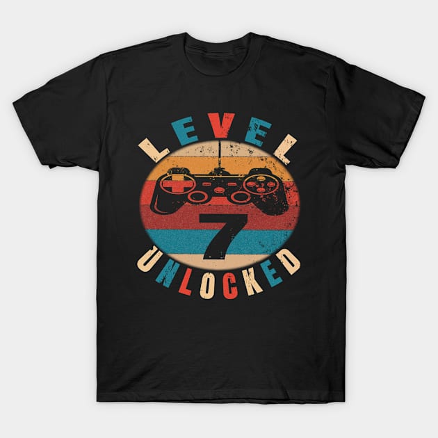 Level 7 Unlocked Funny Video Gamer 7th Birthday Gift T-Shirt by Grabitees